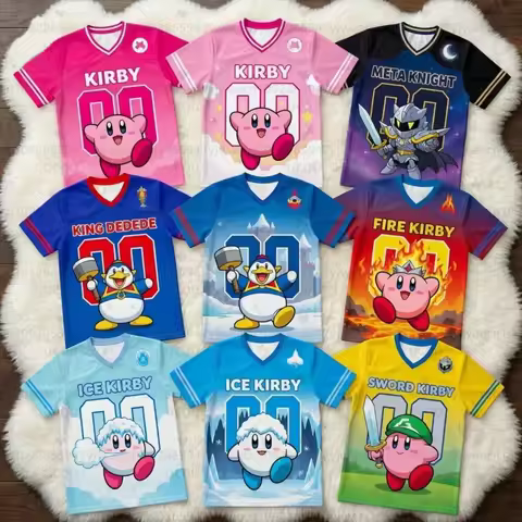 Summer Cute Kirby Girl's Boy's Short Sleeve Adult Kids Tee Football Jersey Fashion T-shirt Cosplay J