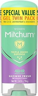 Women's Deodorant by Mitchum, Antiperspirant Stick, Triple Odor Defense Gel, 48 Hr Protection, Shower Fresh, 3.4 Oz (Pack of 2)