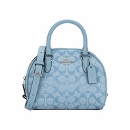 【COACH】丹寧織布滿版LOGO兩用包-水藍