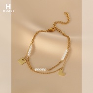 gelang gelang tangan perempuan Flower Stitching Female ins Niche Double Layered Pearl