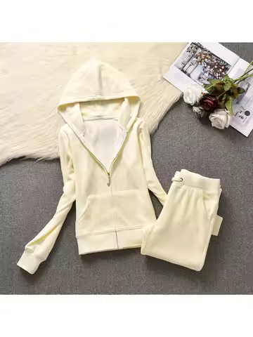 JC Tracksuit Women Velvet Women's Brand Velour Sewing Suit Women Track Suit Hoodies And Pants Sets J