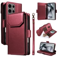 Leather Flip Case For Samsung Galaxy S25 Ultra S24 FE S23 Ultra S24 Plus S22 Ultra S25 Plus S23 Plus