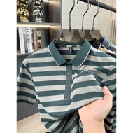 New Style Men's Business Light Luxury Striped Lapel Short-Sleeved Casual Polo Shirt