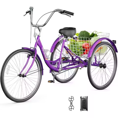 1 Speed Adult Tricycle 3 Wheel Bikes with Large Basket for Outdoor Shopping Recreation and Picnic Us