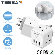 1 to 5 USB Power Adapter Wall Charger Surge Protector Extension Multi Plug Adaptor with 3 USB,TESSAN 3250W USB Charger USB Adapter Wall Socket Power Strip 13 Amp 3 Pin SG Power Socket Extension with 2 Outlets Surge Protection for Home Office Kitchen