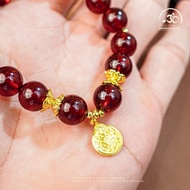 Jade Dan Tam - Garnet Bracelet 10mm 5A Mixed with Nine Palace Charm - Fire Element & Earth Element