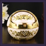 [WX] Rose Flower Pattern Ash Tray with Lid Windproof Zinc Alloy Smoking Ashtray for Living Room