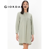 GIORDANO WOMEN Women's Linen Cotton Long Sleeve Dress 0 05465201