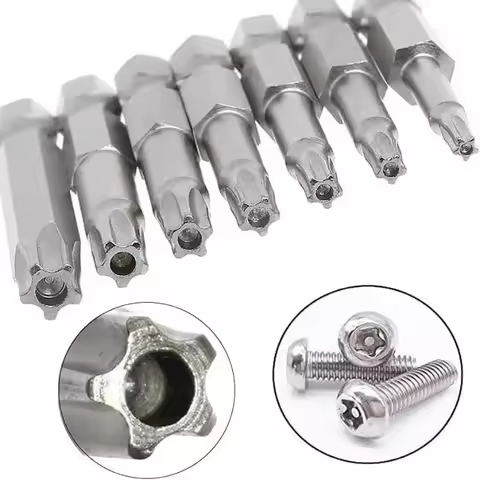 7 Pcs Type Of Head 5 Point Torx S2 Magnetic Star Screw Driver Screwdriver Bits 50mm 1/4" Hex Shank T