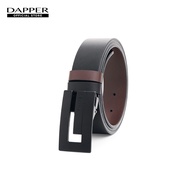 DAPPER เข็มขัดหนัง Brick Plaque Buckle Leather Belt สีดำ