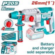 TOTAL Li-ion Cordless Rotary Hammer (2.5J LED Lights SDS+) Drill Concrete: 26mm 20V (TRHLI202682)