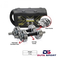 Barbell Set Dumbell Steel 20 Kg SIlver Barbell Plus Box ROX Original