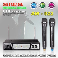 Mic Wireless AIWA AW-822 Microphone Wireless AIWA UHF batrai AA suara mantap