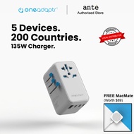 OneAdaptr OneWorld135 International Travel Adapter with 135W USB C charger (White)