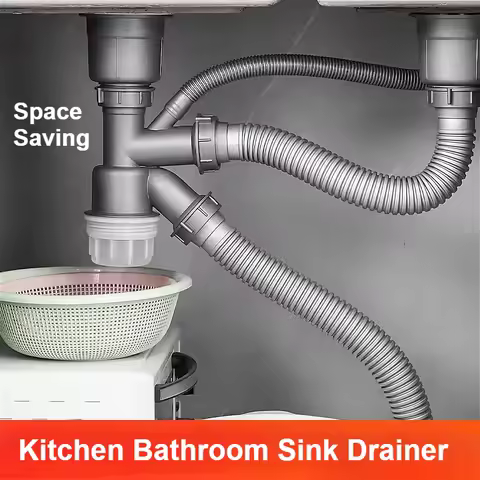 Kitchen Sink Double Basin Drainer Sink Drain Pipe Set Drainer Kitchen Accessories Bug - and Odor-pro