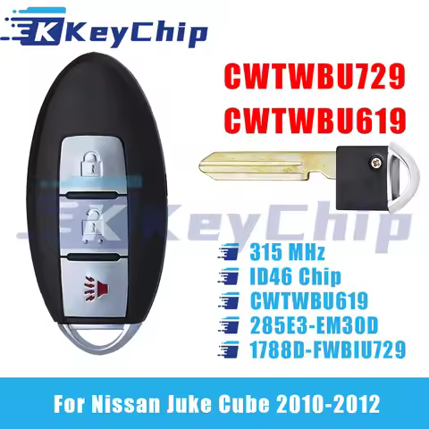 KeyChip Pro For Nissan Juke Cube 2010-2012 2+1 Button Smart Key 315 MHz ID46 Chip CWTWBU729 CWTWBU61