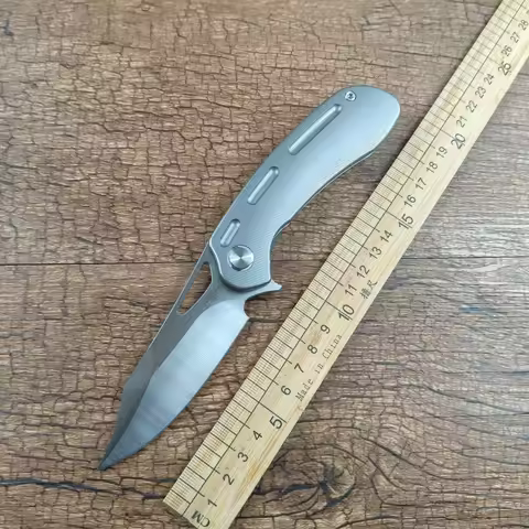 TWOSUN Pocket Knife M390 Plain Blade Ceramic Ball Bearing Flipper Titanium Handle for Outdoor Huntin