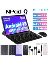 Android 13平板電腦n-one Npad Q / 12gb(6 + 6)ram + 128gb Rom / Mtk8183 2.0ghz Cpu / 10.1吋ips Hd / 2.5g + 5g Wifi / Gps / 6600mah / Type-c /免費pu皮套,鍵盤,纜線,otg,耳機,滑鼠,玻璃貼膜,觸控筆,支架(無適配器)