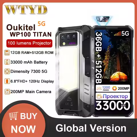 OUKITEL WP100 Titan 5G Rugged Phone 36GB+512GB 33000mAh 66W Charging 200MP 6.8'' Android 14 Projecto