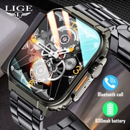 LIGE นาฬิกากีฬาผู้ชาย AMOLED สร้อยข้อมือกีฬาสแตนด์บายยาว IP68โทรผ่านบลูทูธนาฬิกากันน้ำสำหรับผู้ชายนาฬิกาอัจฉริยะสำหรับ Android IOS