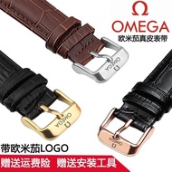 Watch strap replacement Omega/Ga genuine leather watch strap for men and women Seamaster Speedmaster butterfly flying cowhide leather pin buckle strap 18 20 22mm