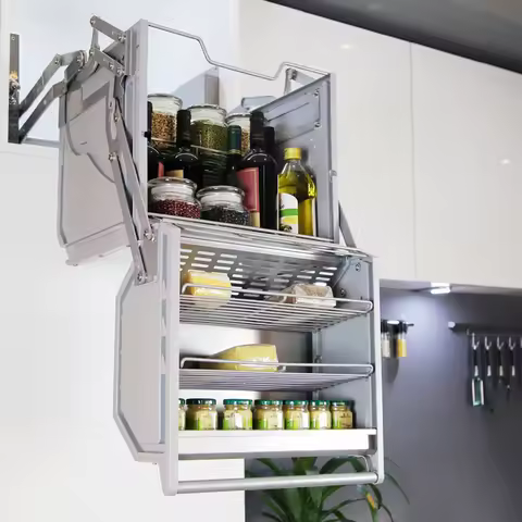 Refrigerator top cabinet double body lifting pull basket double layer hanging cabinet pull-down elev