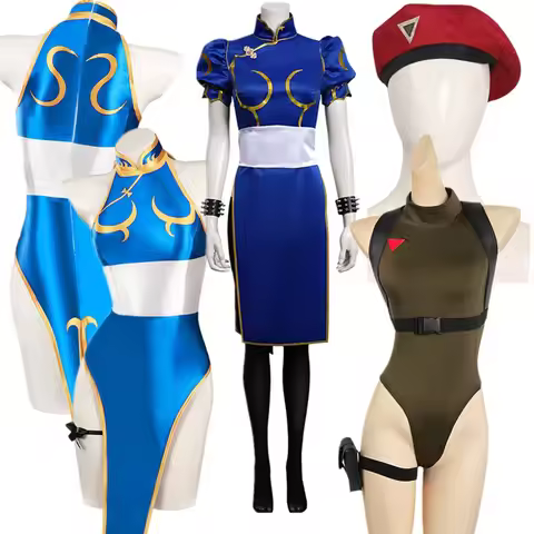 Fighter Cammy Chunli Cosplay Costume Adult Women Jumpsuit Hat Cheongsam Dress Belt Outfits Halloween