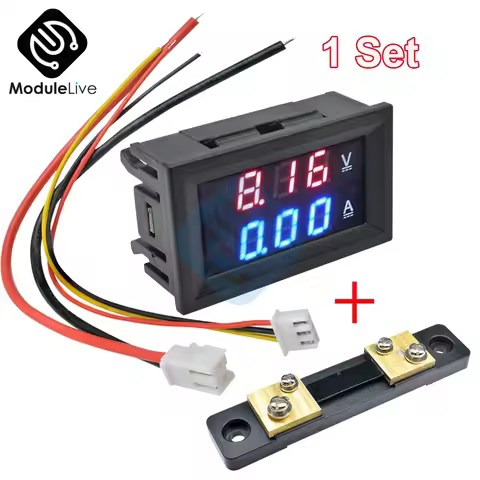 DC 100V 50A Voltmeter Ammeter Blue+Red LED Amp Dual Digital Volt Amp Meter Gauge+50A75mV FL-2 50A Sh