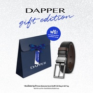 DAPPER เข็มขัดหนังแท้ Classic Pin Buckle แบบใส่ได้ 2 ด้าน สีดำ + DAPPER Gift Bag