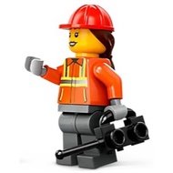 Original Lego City - Construction Worker (Female, Reddish Orange Safety Jacket, Hearing Aid) 60420 M