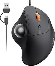 ProtoArc Trackball Mouse, Wired USB-C / USB-A Compatible, 4 Levels DPI Adjustable, Thumb Operation,