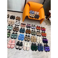 Hermes Women's Summer Slipper-Sandals - Color-Blocking Velcro, Soft Soles, Crocodile Print Leather