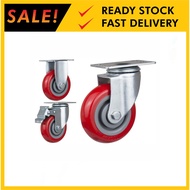 Heavy Duty PU Castor Wheels Trolley Caster 3” 4” 5” Swivel Rigid Brake Wheels Castor