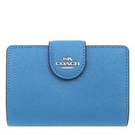【W小舖】COACH 6390 藍色 防刮真皮革 中夾 皮夾 雙折錢包-全新真品現貨在台