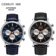 (Official Warranty) Cerruti 1881 Men's Tremezzo Chronograph Leather Watch CTCRA110SN61BK