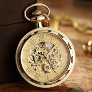 Gold Unisex Mechanical Fob Pocket Watch Vintage Necklace Watch Steampunk Skeleton Pendant Hand-winding Men Women Clock SAYUE