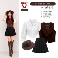 KEMEJA One Set 4in1 Outfit Yearbook Cowboy Cowgirl | Shirt + Vest + Mini Skirt + Cowboy Hat - FC125