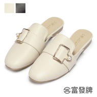 Fufa Shoes [Fufa Brand] Pearl Buckle Casual Mules Commuter Heelless Lazy Half Slippers Women Sandals Leather Anti-Slip