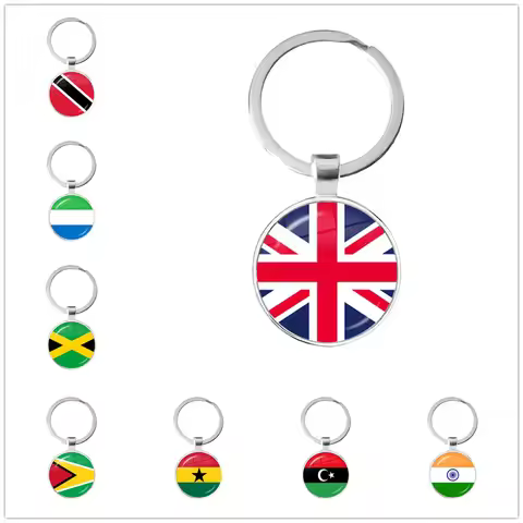 Trinidad, Sierra Leone, Jamaica, Guyana, Ghana, UK, Libya, Estonia, India 25mm Glass Cabochon Flag K