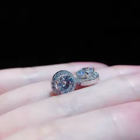 Test Positive Authorized 0.5,1,2Ct 5.0,6.5,8.0mm each Round Cut D VVS1 Moissanite Stud Earrings Soli