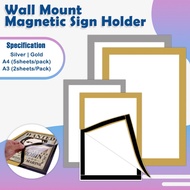 Wall Mount Magnetic Sign Holder A4 A3 Size Gold or Silver Magnetic Wall Sign Holder