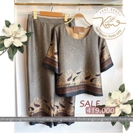 Sét bộ lụa trung niên cao cấp hoa văn xinh xắn sang trọng Bigsize quần dài 90cm