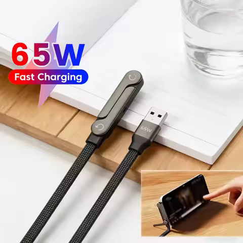 65W Elbow USB A to Type C Cable USB C Cable with Phone Stand Fast Charging 240W USB C to USB C Cable