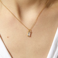 SWAN - Baguette Stone Necklace สร้อยคอเงินแท้ สร้อยคอเส้นบาง สร้อยคอมีจี้ ฝังเพชรคิวบิกเซอร์โคเนีย c