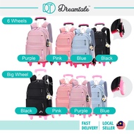 Dreamtale Kids Primary Trolley School Bag Flower Keychain 6 Wheels Big Wheels Trolley Backpack Beg S