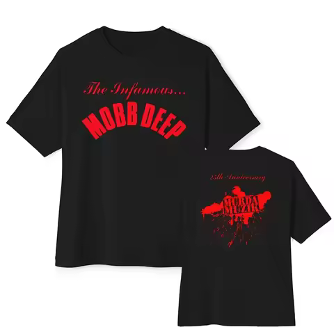 Mens Brand Fashion T-shirt Summer T Shirts Mobb Deep Mens Infamous on Red T-shirt Red Unisex Short S
