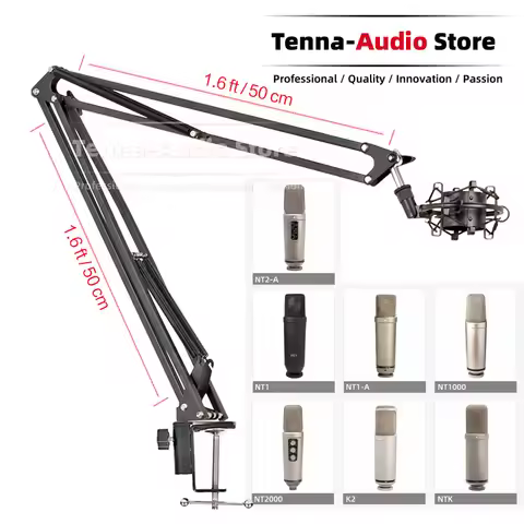 Tabletop Suspension Scissor Boom Arm Microphone Mic Stand Shock Mount Holder Compatible With Rode NT