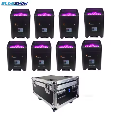 Blueshow 8pcs Battery Par with Flight Case 6x18w RGBWA+UV 6 in 1 LED Battery Par Light wireless batt