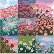 [Ready Stock] 20 x 20cm Landscape Framed DIY Digital Oil Painting Paint By Numbers On Canvas Children Diy Toy 数字油画 Tokyo Oil Paint flowers