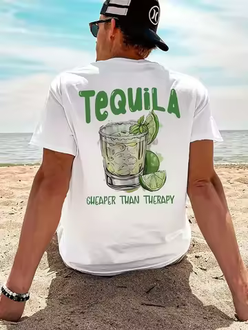 Men Women Tequila Cheaper Than Therapy T-shirt Funny Summer Casual Cotton Short Sleeve Tees Beach Pa